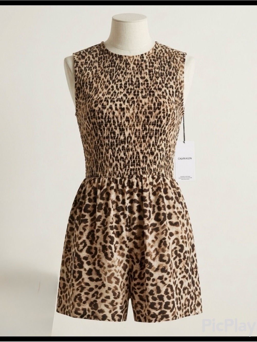 NWT Calvin Klein Leopard Print Smocked Sleeveless Romper Size 4